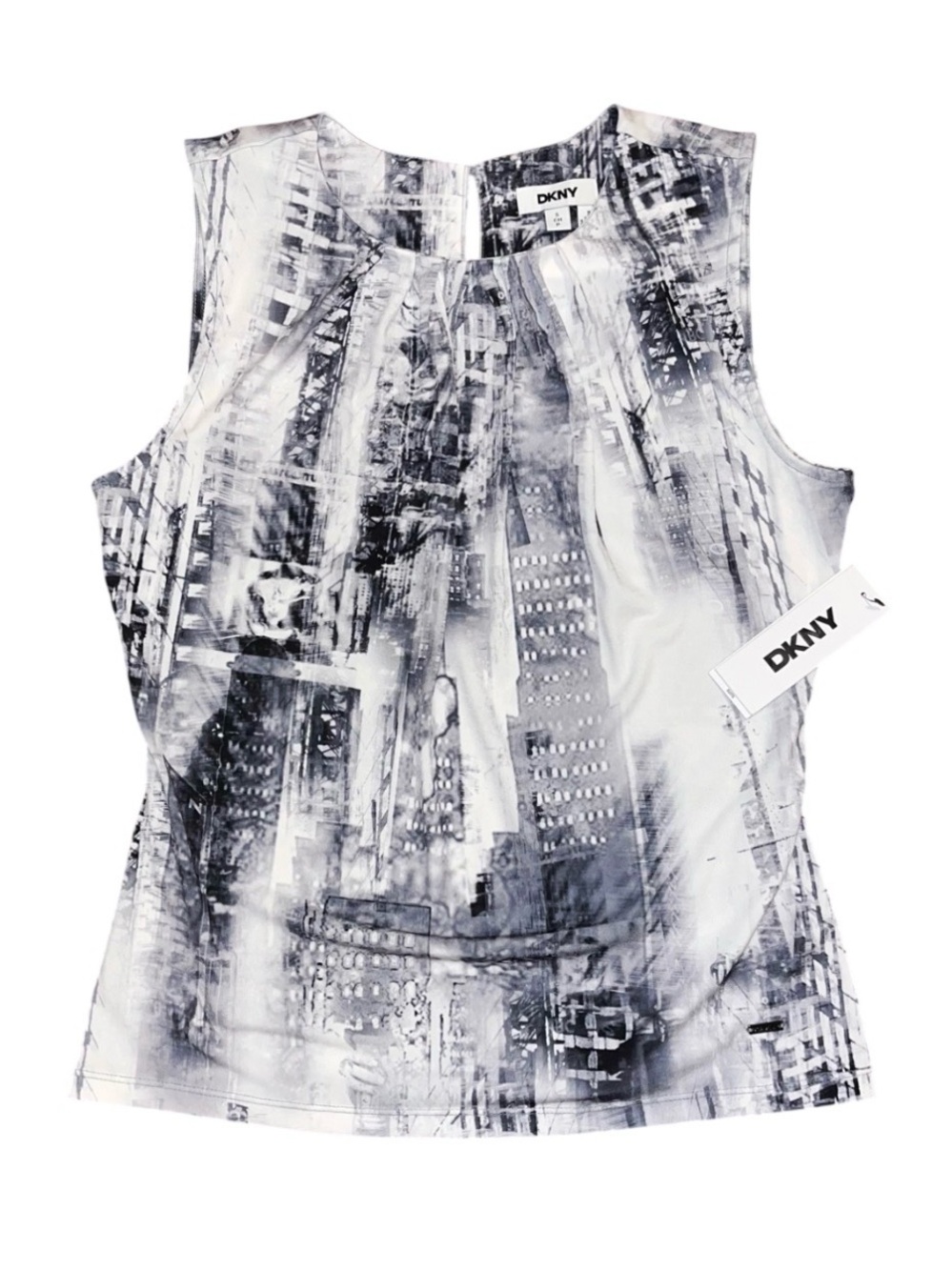 DKNY Black White Sleeveless Tank Dressy Blouse NWT Ladies Small City